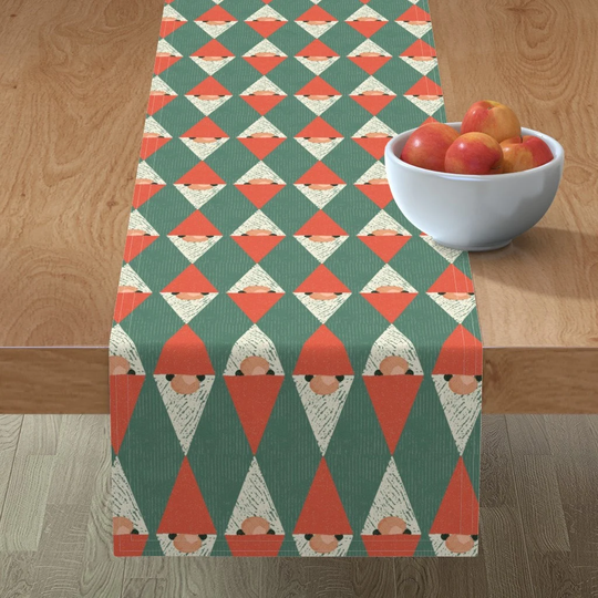 Geo Gnomes Table Runner - Christmas Gnome By Nancy Bradham Red & Green Cotton Sateen Spoonflower