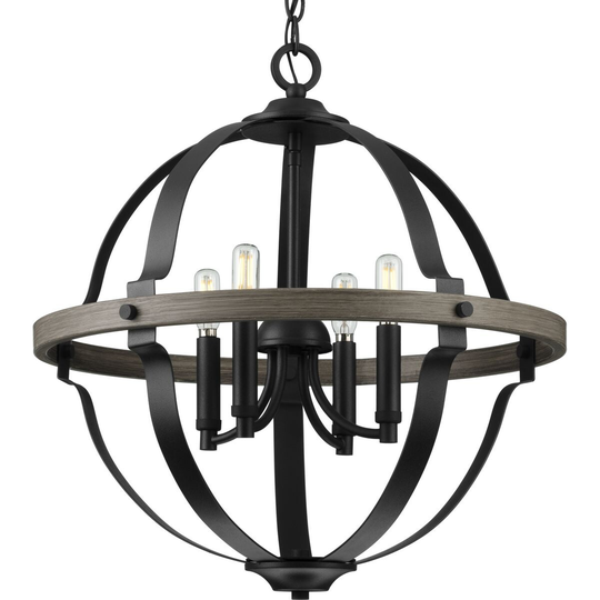 Lockhart Collection 4-Light Matte Black Farmhouse Sphere Pendant Hanging Light - 19.75 in x 19.75 in x 20.625 in
