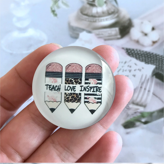 Teacher's Day Pencil Cabochon/Glass Snap Button, 10mm 12mm 14mm 16mm 18mm 20mm 25mm 30mm 35mm 40mm Glass Dome/Ginger Button-R2232439