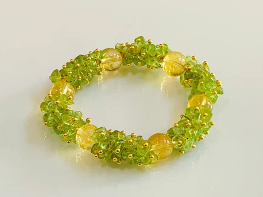 Citrine & Peridot Bracelet, Stretch November Birthstone, August Gemstone Crystal Bracelet