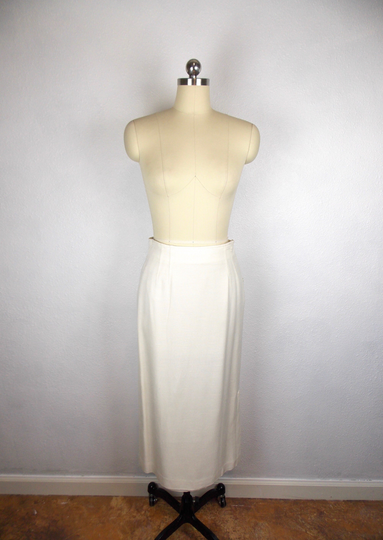 1980's Liz Claiborne White Linen Pencil Skirt Midi Length High Waist