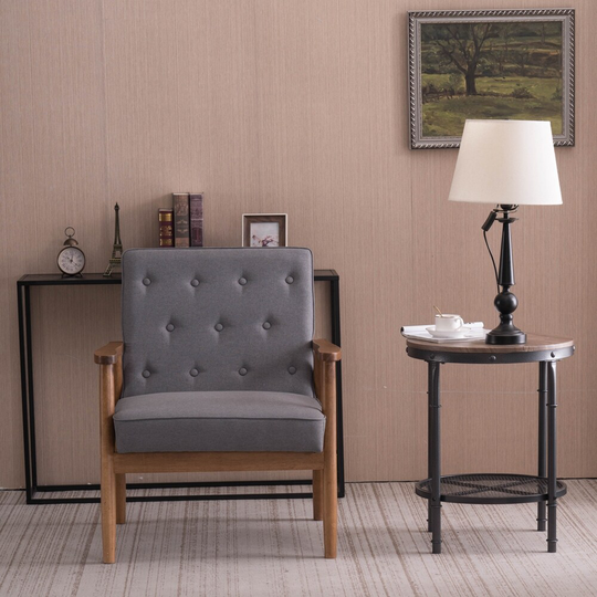 Living Room Retro Modern Wooden Single Chair, Grey Fabric