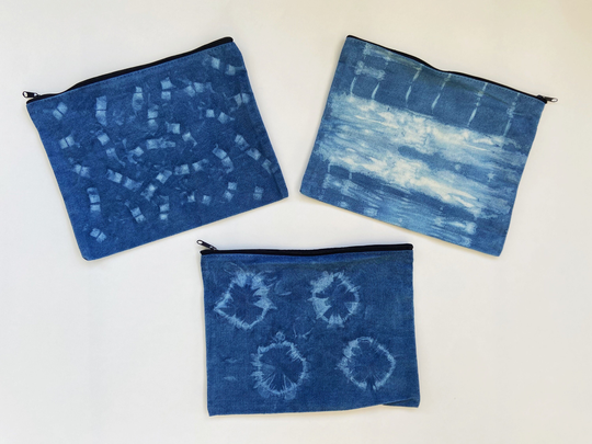 Shibori Indigo Zipper Pouch - Makeup Bag, Travel Pouch, Pencil Bag