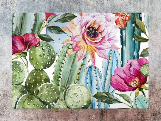 Cactus Flower Chair Mat, Green Vinyl Floor Pink Protective Floral Splat Office Decor, Room Rug, Comfort Mat