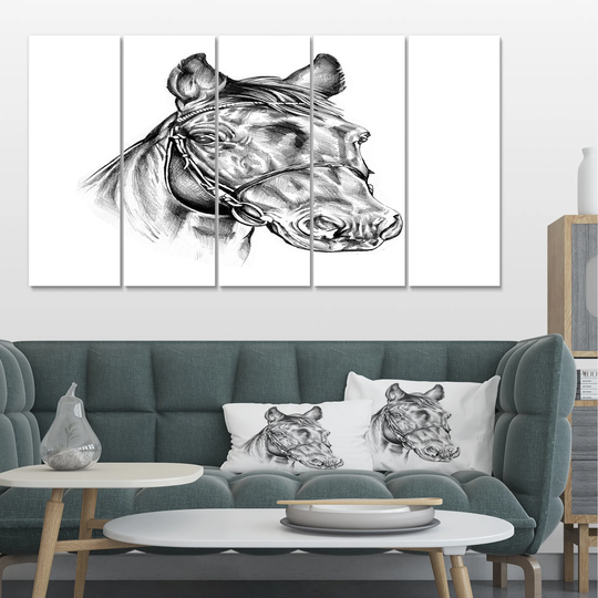 Designart 'Freehand Horse Head Pencil Drawing' Animal Canvas Art Print
