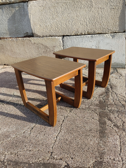 Vintage Walnut End Tables ~ Mod Side Table Set Pair Of Retro Lamp Wood Grain Laminate Tops