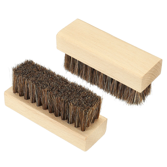 Horsehair Shoes Brush, 2Pack Square Handheld Polish Daubers for Leather Boots - Wooden Color