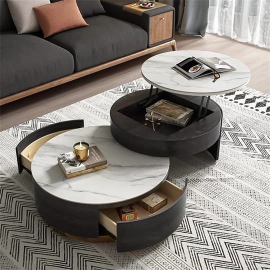 2Pc Nesting Coffee Table Sets, Low Table Lift-top Modern Round Table