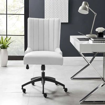 Anngelica Channel Tufted Fabric Office Chair In Black White