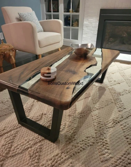 Epoxy Coffee Table, Dining Table, Resin Live Edge Walnut Wood, River Custom Table