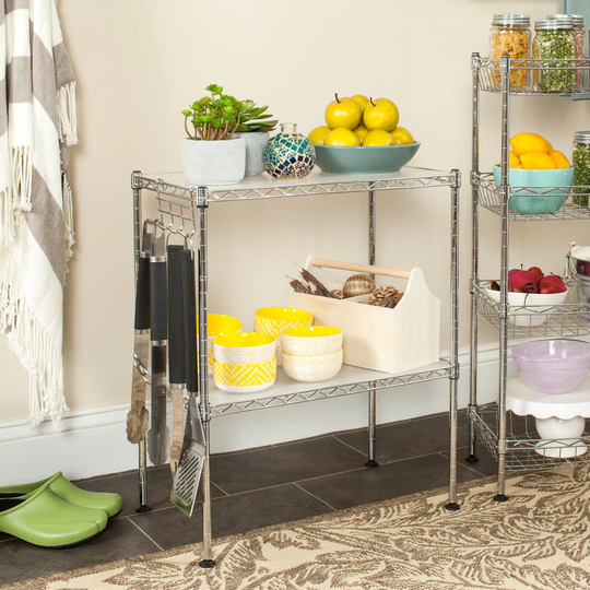 SAFAVIEH Storage Collection Lucien 2-Tier Chrome Wire Microwave Rack - 19.7" x 11.8" x 23.6"