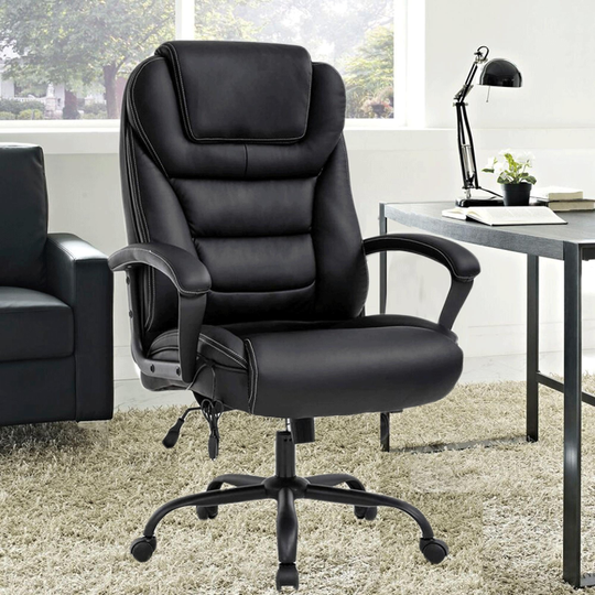 Big and Tall Adjustable Height Swivel PU Leather Ergonomic Office Chair With Massage Lumbar Support