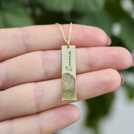 14K Gold Fingerprint Necklace, Personalized Name Bar Necklce, Jewelry, Memorial Gifts, Jx21