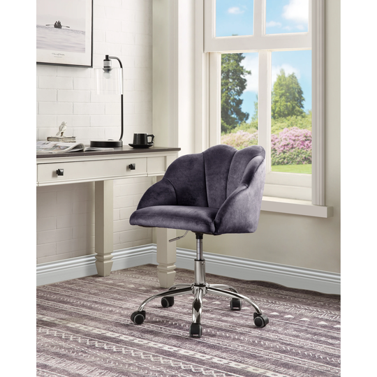 Office Chair in Dark Gray Velvet & Chrome Finish