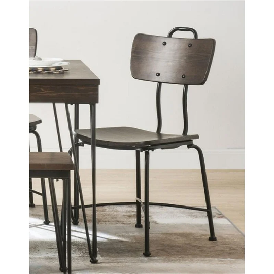 Industrial Wooden Armless Garron Side Chair (Set-2) in Walnut & Black