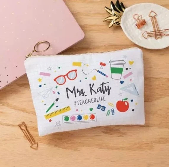 Teacher Life Zipper Pouch, Pretty Half Leopard Teach Love Inspire Cloth Zippered Makeup Bag, Wristlet, Pencil Bag, Teacher End Of Year