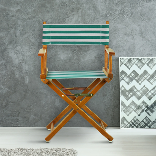 18" Director's Chair Honey Oak Frame-Teal Cabana - 21.75"W x 17"D x 33.75"H