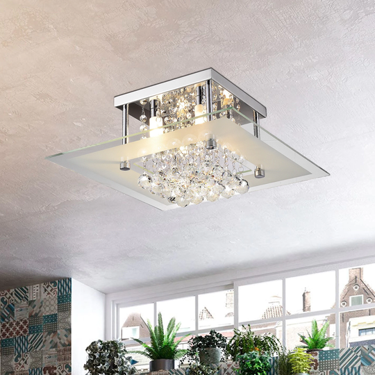 Lucia Square Chrome and Crystal Flush Mount 4-light Chandelier - N/A
