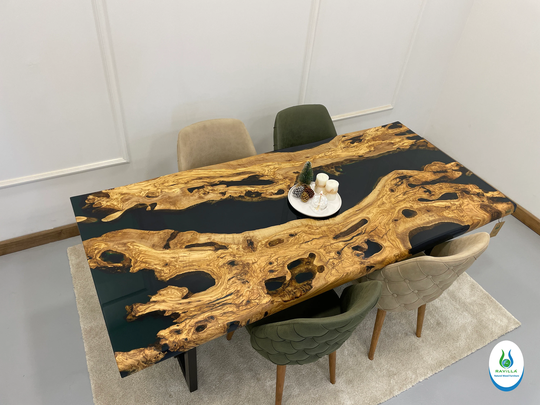 Emerald Green Epoxy Dining Table/ Luxury Olive Solid Wood Table For Home Or Office
