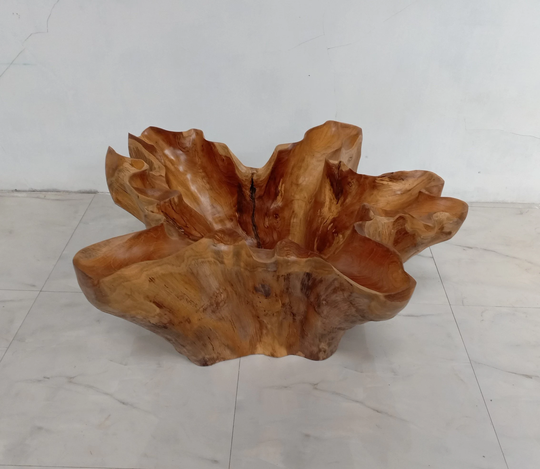 Carving Table - Flower Shape Teak Root Coffee Driftwood Wood Live Edge
