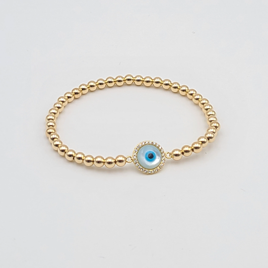 Evil Eye Gold Filled Bracelet, Good Luck Isabella Celini, Beaded, Stretch Stacking Gift For Women
