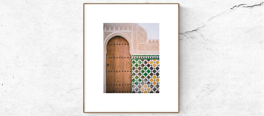 Alhambra Palace Door Print Colorful Tiles + Arabic Carvings, Andalucia Spain Architecture Travel, Elegant Europe Home & Office Wall Decor