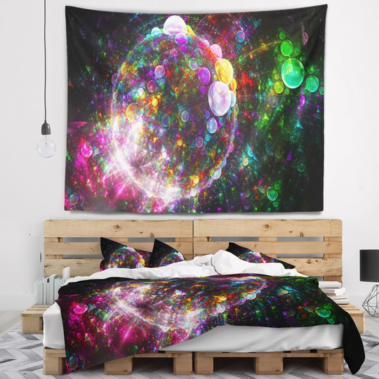 Designart 'Multi Color Fractal Spherical Bubbles' Abstract Wall Tapestry