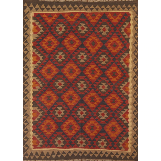 Reversible Multi-Color Kilim Oriental Area Rug Flat-weave Wool Carpet - 5'2" x 6'4"