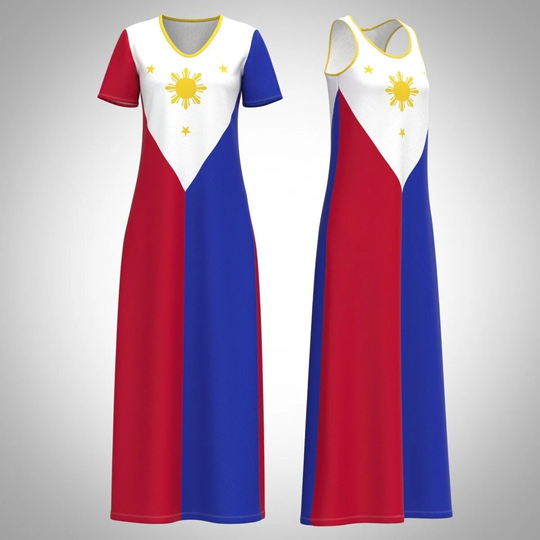 Philippines Flag Pambansang Watawat Filipinos Pride Modest Long Maxi Dress Short Sleeve Sleeveless