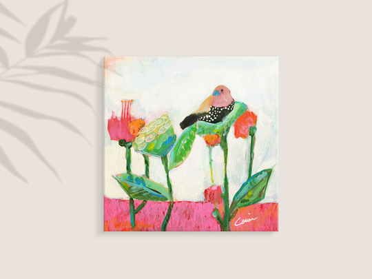 Canvas Contemporary Colorful Art Print, Modern Whimsical Art With Bird, Nursery Garden Print, Office, Wall Painting Canvas
