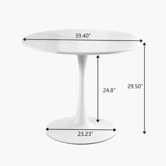 Round Dining Table with Printed White Marble Top, Solid Metal Base Coffee Table
