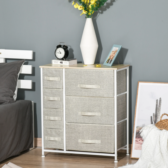 HOMCOM 7-Drawer Storage Cabinet Organizer Unit with Fabric Bins for Bedroom, Dresser, Closets, Grey