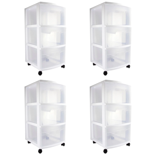 Sterilite 28308002 Home 3 Drawer Wheeled Plastic Storage Container (Set of 4) - 5.85