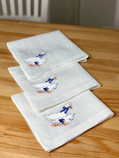 Embroidered Table Napkins. 100% Linen Fabric Napkins With Embroidered Geese. Set Of Linen Placemats. New Home Wedding Gift