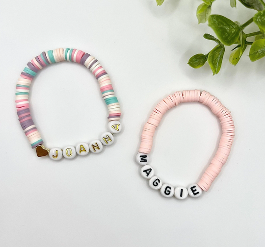 Kids Heishi Bracelet | Girls Name Personalized Custom Beaded Toddler Jewelry Gifts