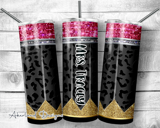 Black Leopard Pencil Teacher Tumbler | 20 Oz - 30 Personalize With Name Or Phrase Gift For Teachers