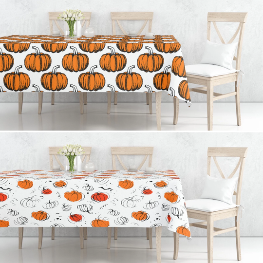 Pumpkin Tablecloth, Autumn Orange Table Cover, Kitchen Linens, Dining Room Decor, Farmhouse Thanksgiving Gift