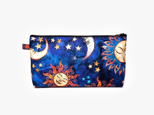 Tall Pencil Case, Back To School, Student Supplies, Standing Large Pouch, Celestial Moon Stars Sun Pouch