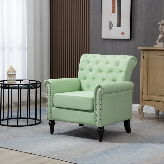 Accent Chair with Tufted Back and Wood Legs