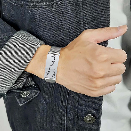 Men's Stainless Steel Personalized Finger Print Bracelet.dad Gift. Ekg Strip Engraving. Mens Fingerprint Bracelet. Fathers Day