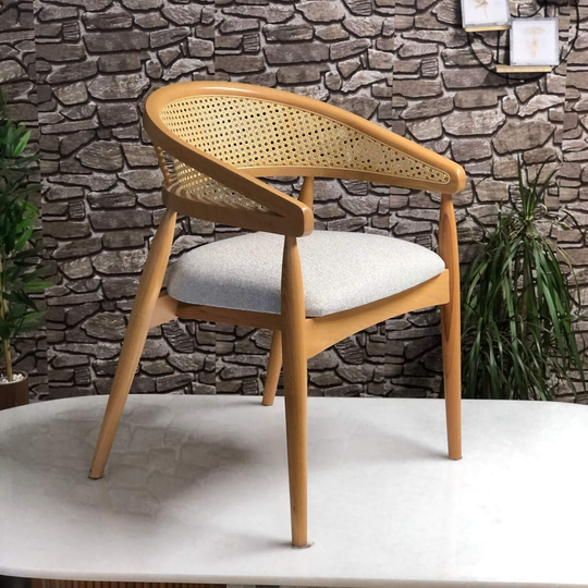Natural Solid Beech Wood Dining Chair - Stylish & Comfy Wicker Back Customize Handmade Furniture