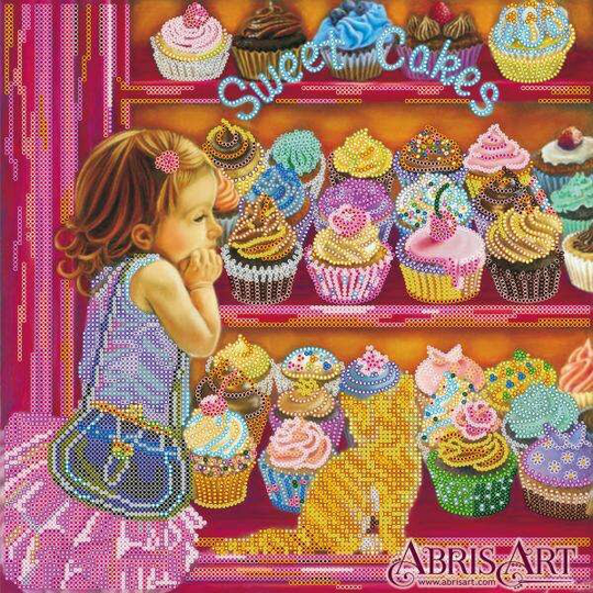 Diy Bead Embroidery Kit On Art Canvas "Girl & Sweets" Size 11.8"×11.8" | 30×30 cm, Gift | Abris