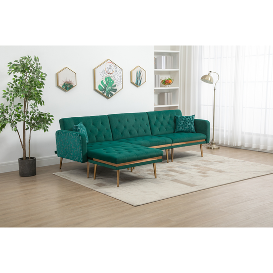 3-Seat Sectional Sofa Set Convertible Sleeper Sofa, Living Room Accent Sofa with Ottoman