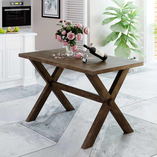 Vintage Farmhouse Rustic Wood Kitchen Dining Table with X-shape Legs