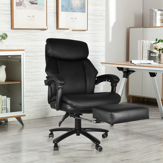 Black High Back Office Chair with Soft Cushion and Footrest