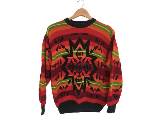 Vintage United Colors Of Benetton Sweater - Made in Italy Colorful Southwestern Aztec Pullover 100% Cotton Women's Size Medium | M