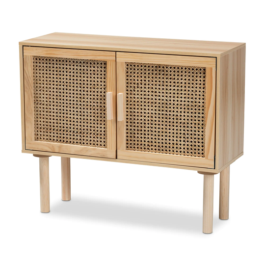 Maclean Mid-Century Modern Rattan and Wood Sideboard Buffet