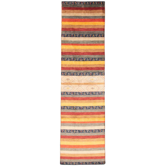 ECARPETGALLERY Hand Loomed Gabbeh Luribaft Multi Color Viscose Rug - 2'7 x 9'6
