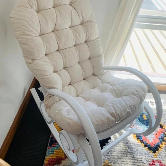 Rattan Long Chair Cushion/ Soft Seat Pad With Backrest Swivel Patio/ Linen Rattan Cushion/Rocking Chair Cushion Ties