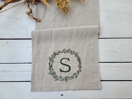 Monogram Table Runner, Personalized Linen Embroidered Cloth